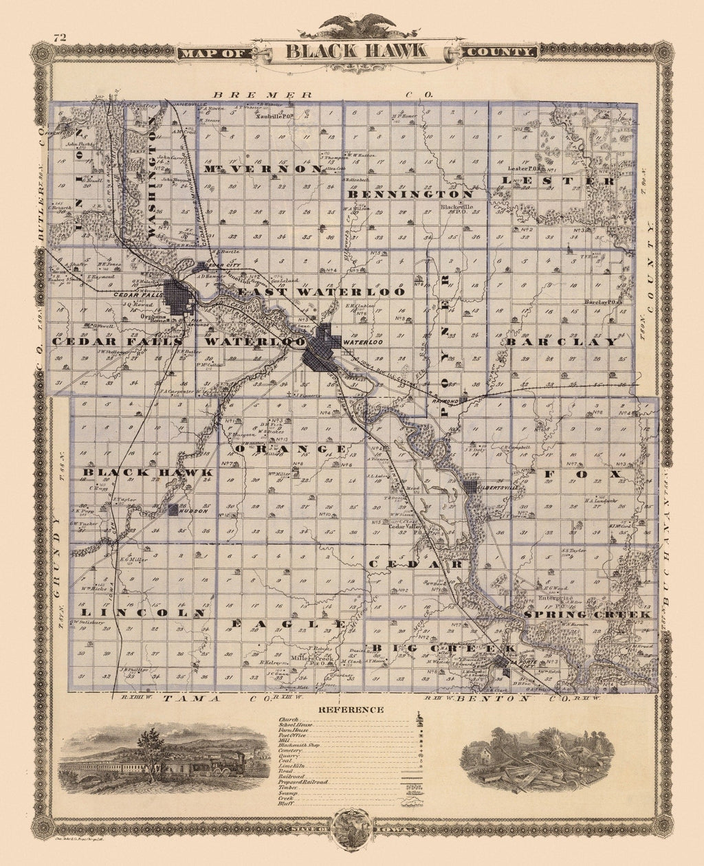 Vintage Map of Black Hawk County, Iowa 1875