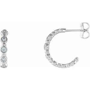 14K White Gold 3/8 CTW Natural Diamond Beaded Hoop Earrings