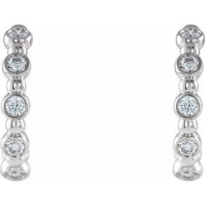 Platinum 3/8 CTW Natural Diamond Beaded Hoop Earrings