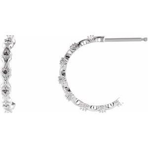 14K White Gold Round Hoop Earrings