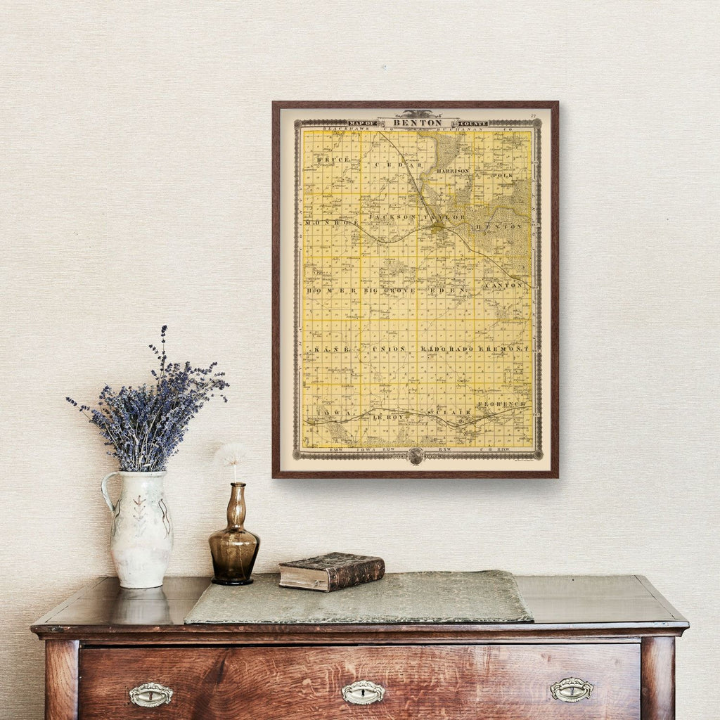Vintage Map of Benton County, Iowa 1875