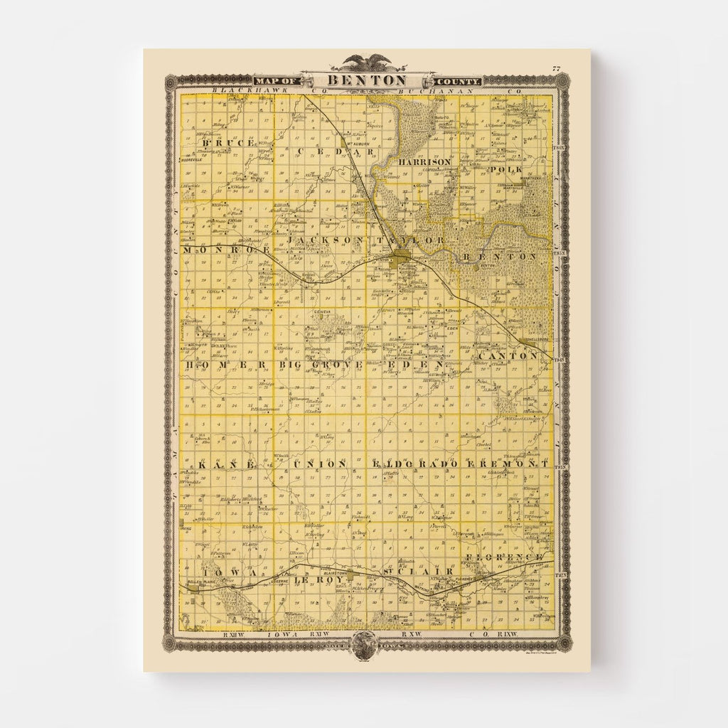 Vintage Map of Benton County, Iowa 1875