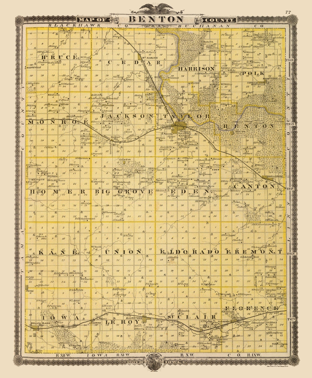 Vintage Map of Benton County, Iowa 1875