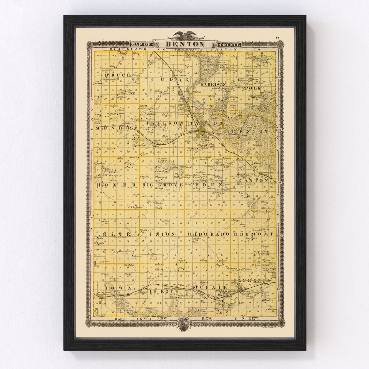 Vintage Map of Benton County, Iowa 1875