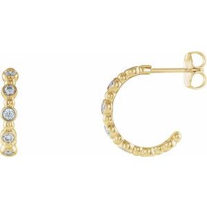 14K Yellow Gold 3/8 CTW Natural Diamond Beaded Hoop Earrings
