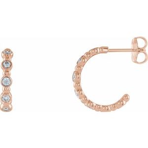 14K Rose Gold 3/8 CTW Natural Diamond Beaded Hoop Earrings