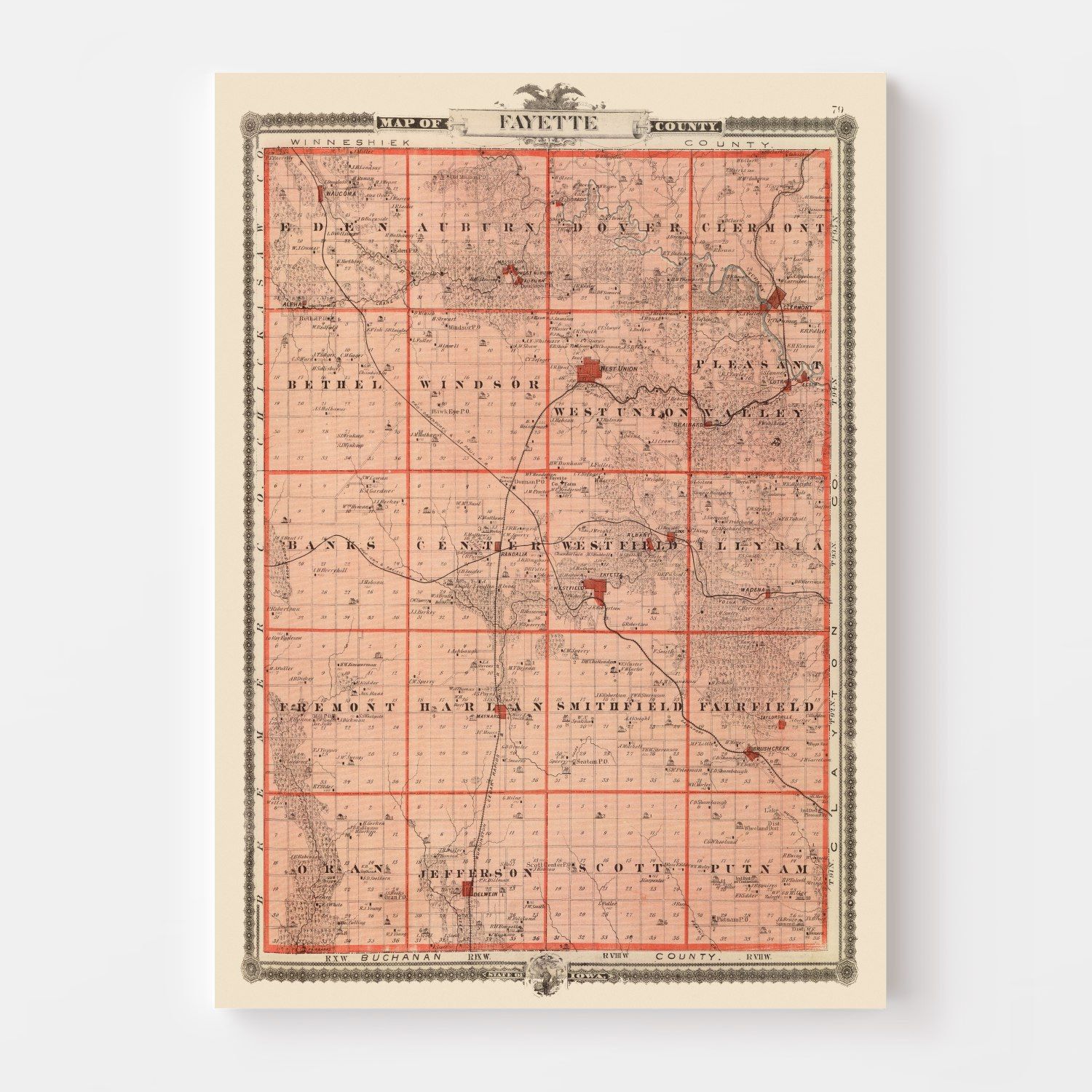 Vintage Map of Fayette County, Iowa 1875
