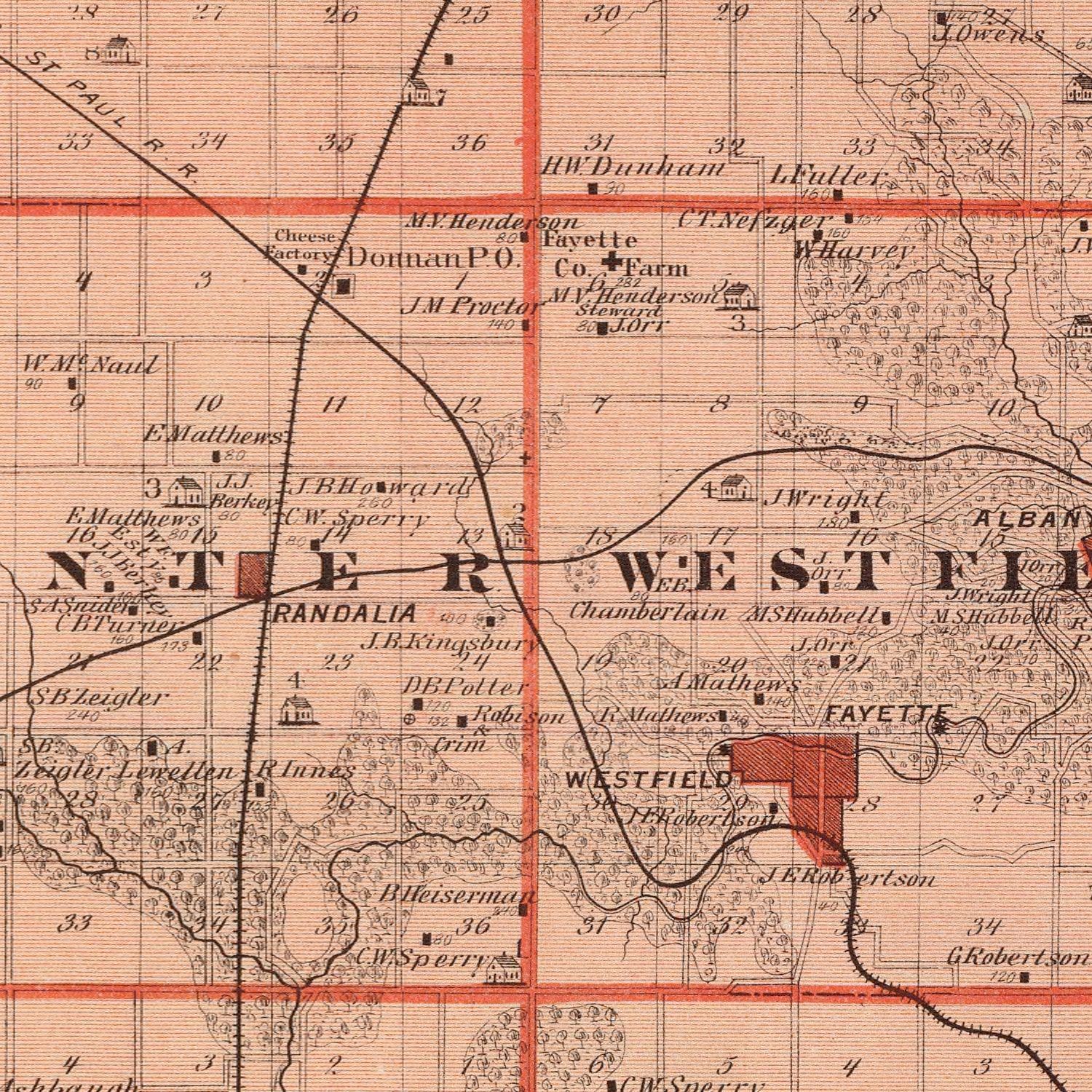 Vintage Map of Fayette County, Iowa 1875