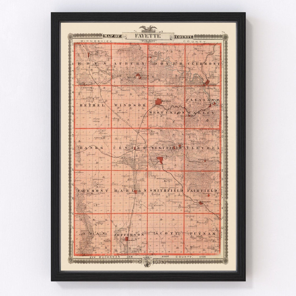Vintage Map of Fayette County, Iowa 1875