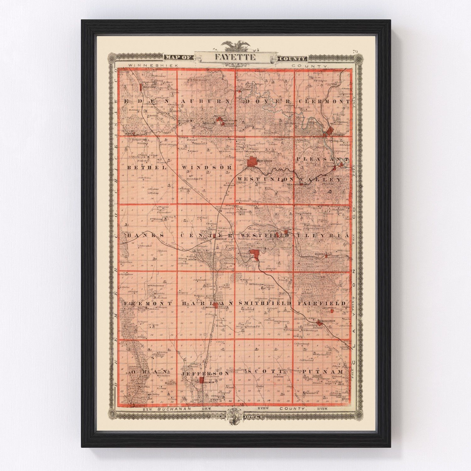 Vintage Map of Fayette County, Iowa 1875