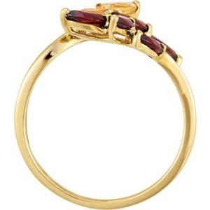 14K Yellow Gold Natural Citrine & Natural Mozambique Garnet Bypass Ring