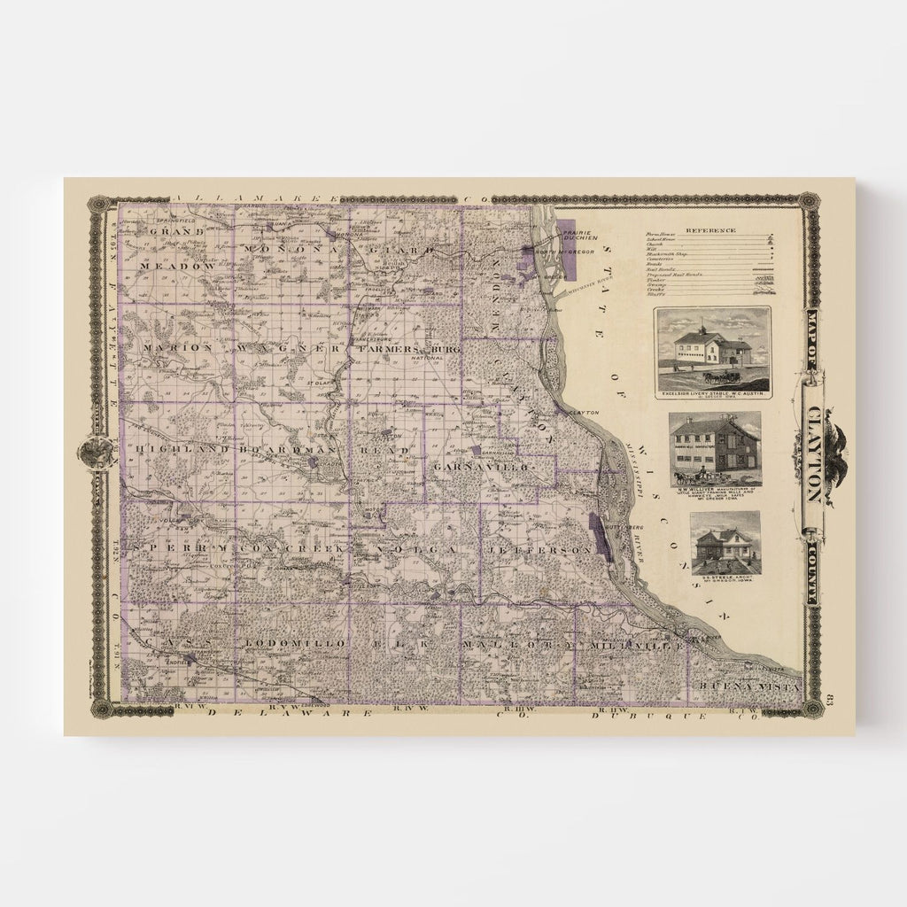 Vintage Map of Clayton County, Iowa 1875