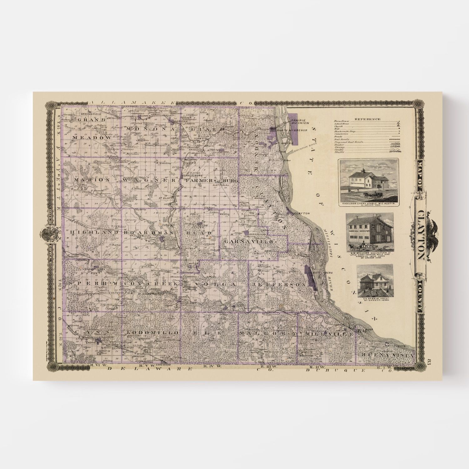 Vintage Map of Clayton County, Iowa 1875