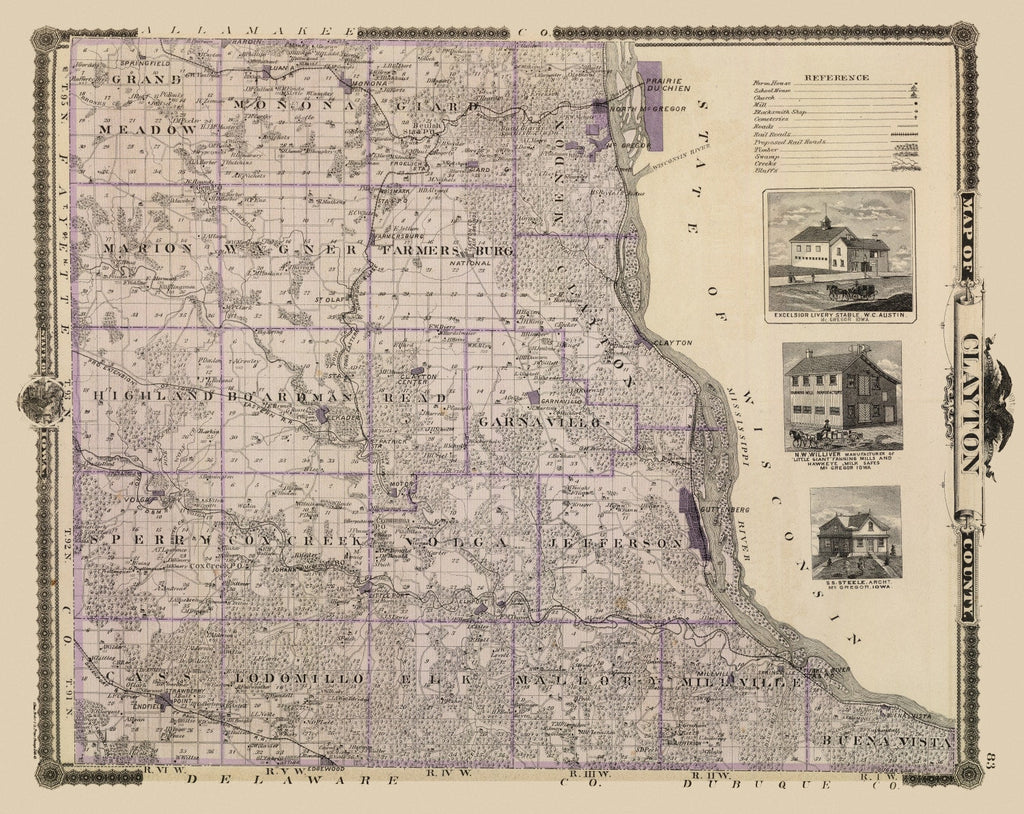 Vintage Map of Clayton County, Iowa 1875