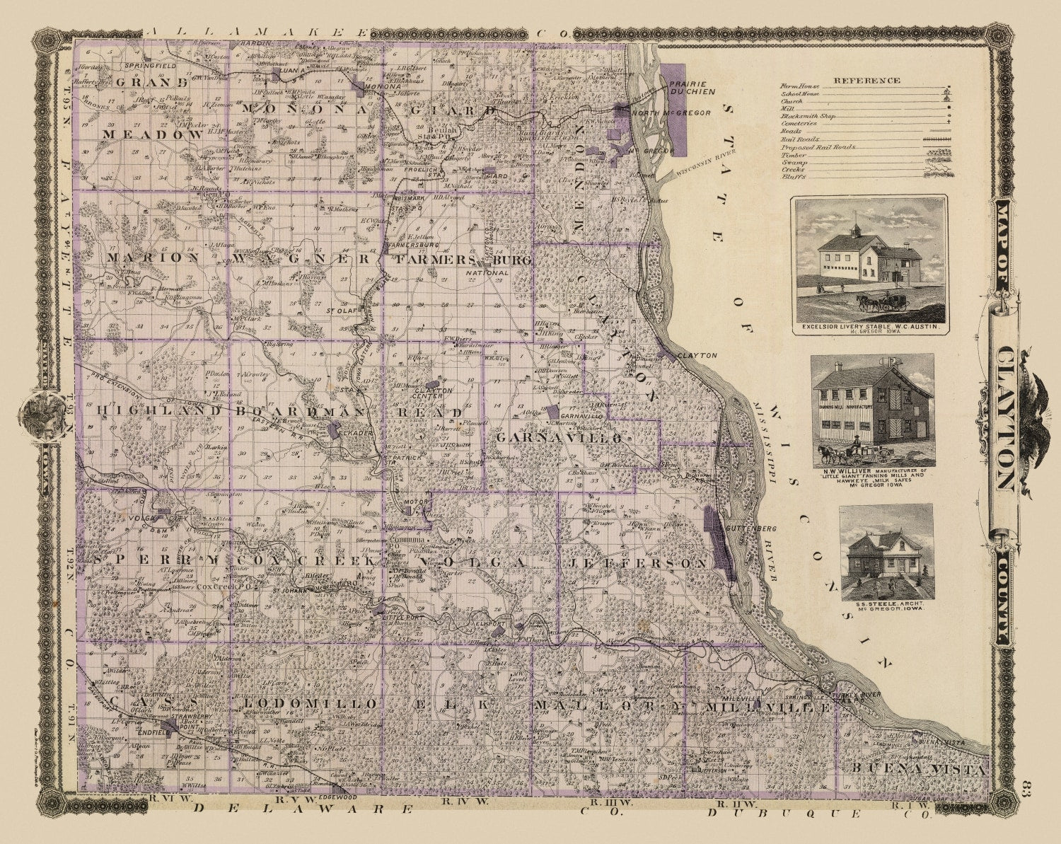 Vintage Map of Clayton County, Iowa 1875