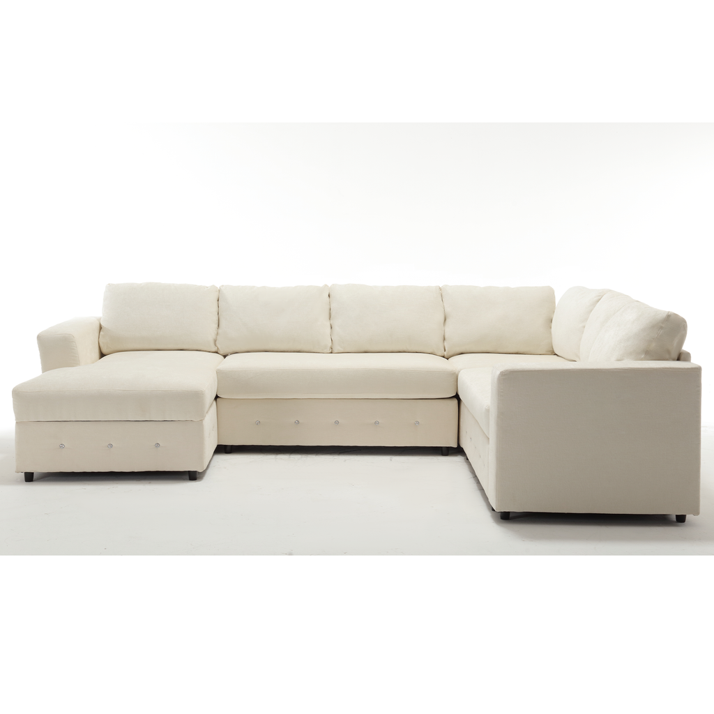 [NEW ARRIVED] [VIDEO PROVIDED]110.75' Sectional Sofa,Oversized modular sofa,Chaise Storage, Modern U Shaped  Couch , Upholstered Sofas,Chenille,Crystal button , Living Room, Apartment,  Beige