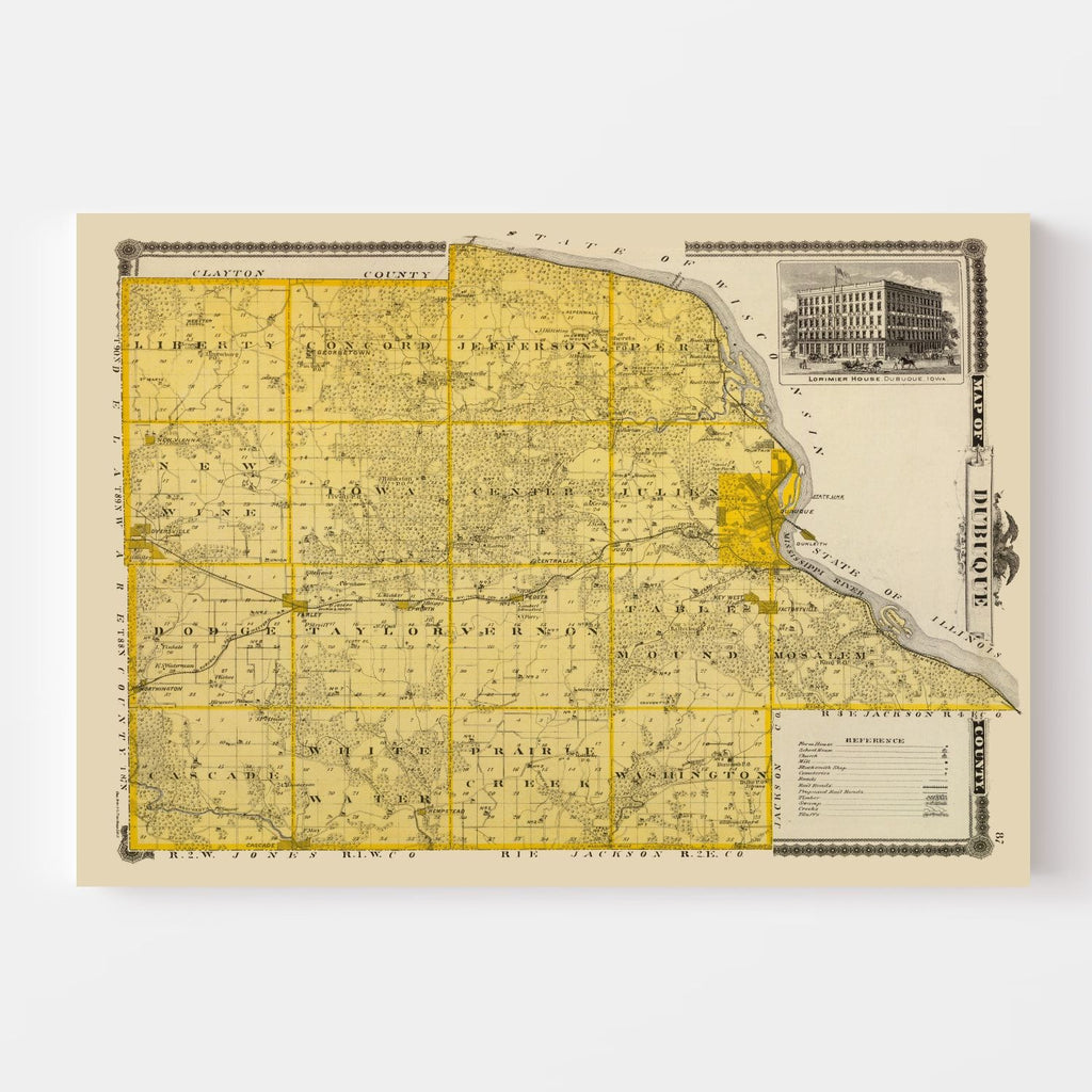 Vintage Map of Dubuque County, Iowa 1875