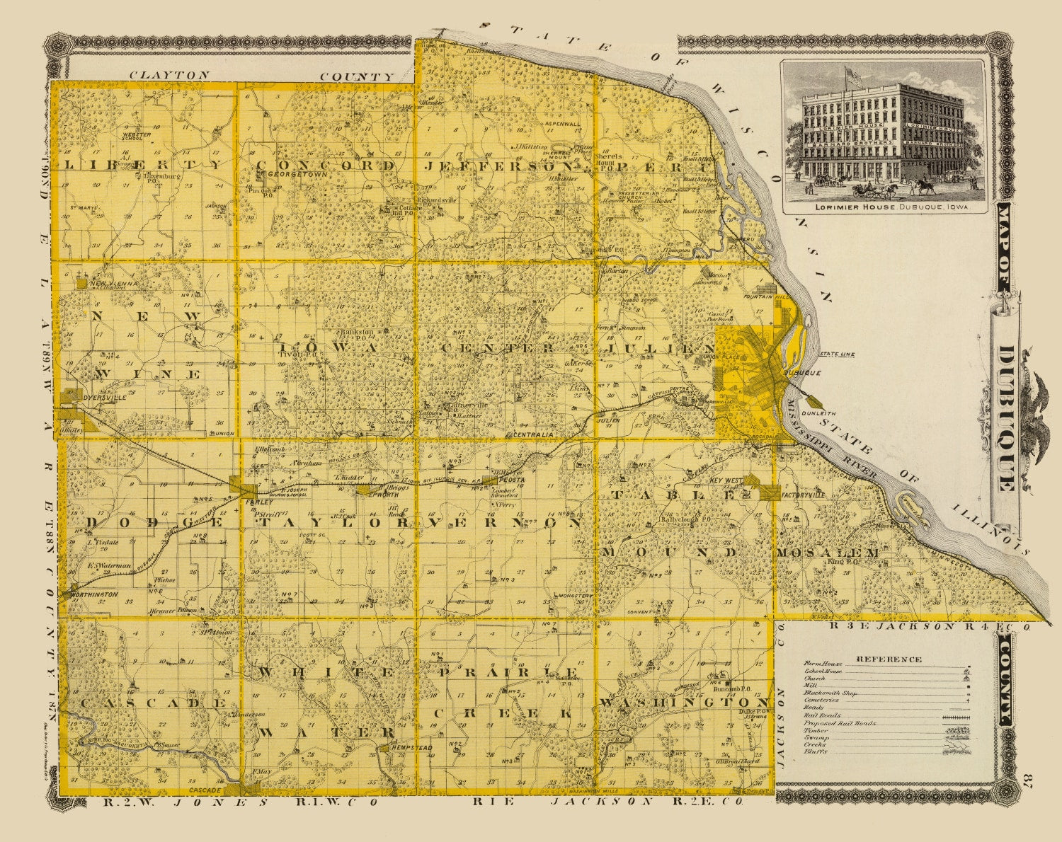 Vintage Map of Dubuque County, Iowa 1875