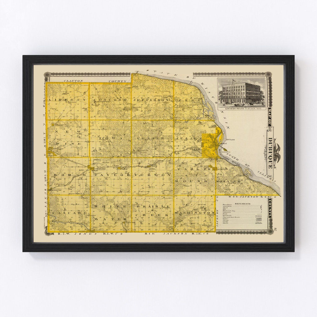Vintage Map of Dubuque County, Iowa 1875