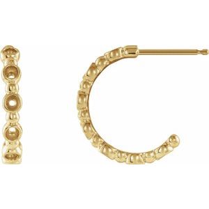 14K Yellow Gold Accented Beaded Hoop Earring Mounting