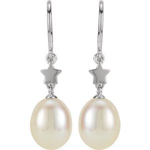 14K White Gold Cultured White Freshwater Pearl Star Earrings