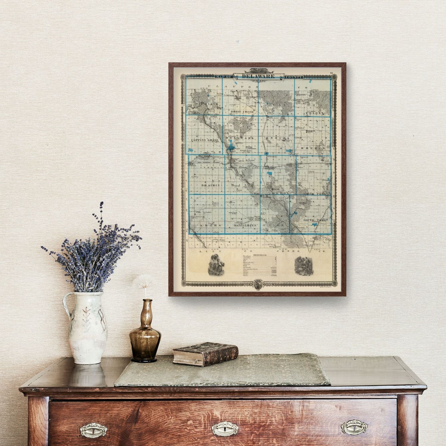 Vintage Map of Delaware County, Iowa 1875