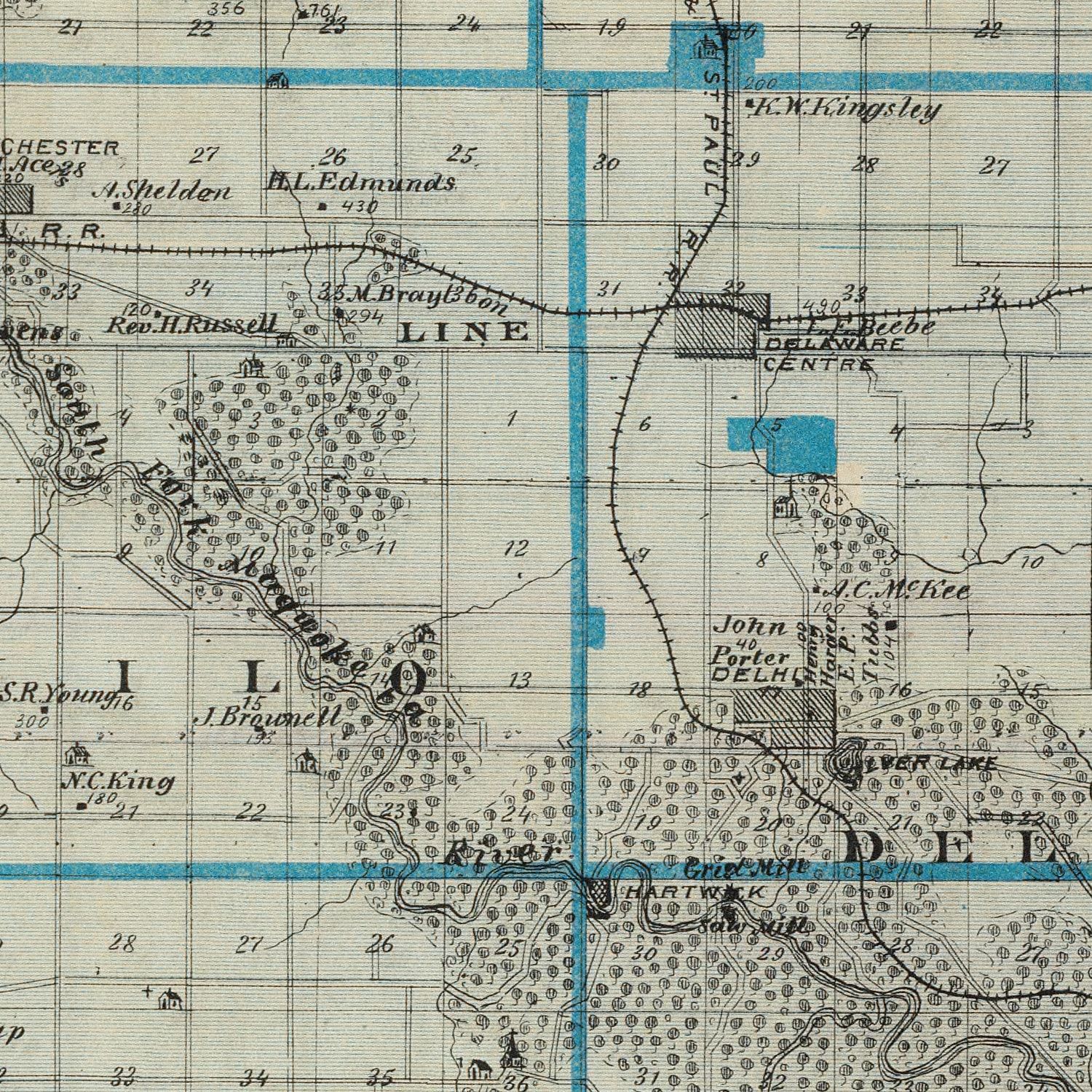 Vintage Map of Delaware County, Iowa 1875