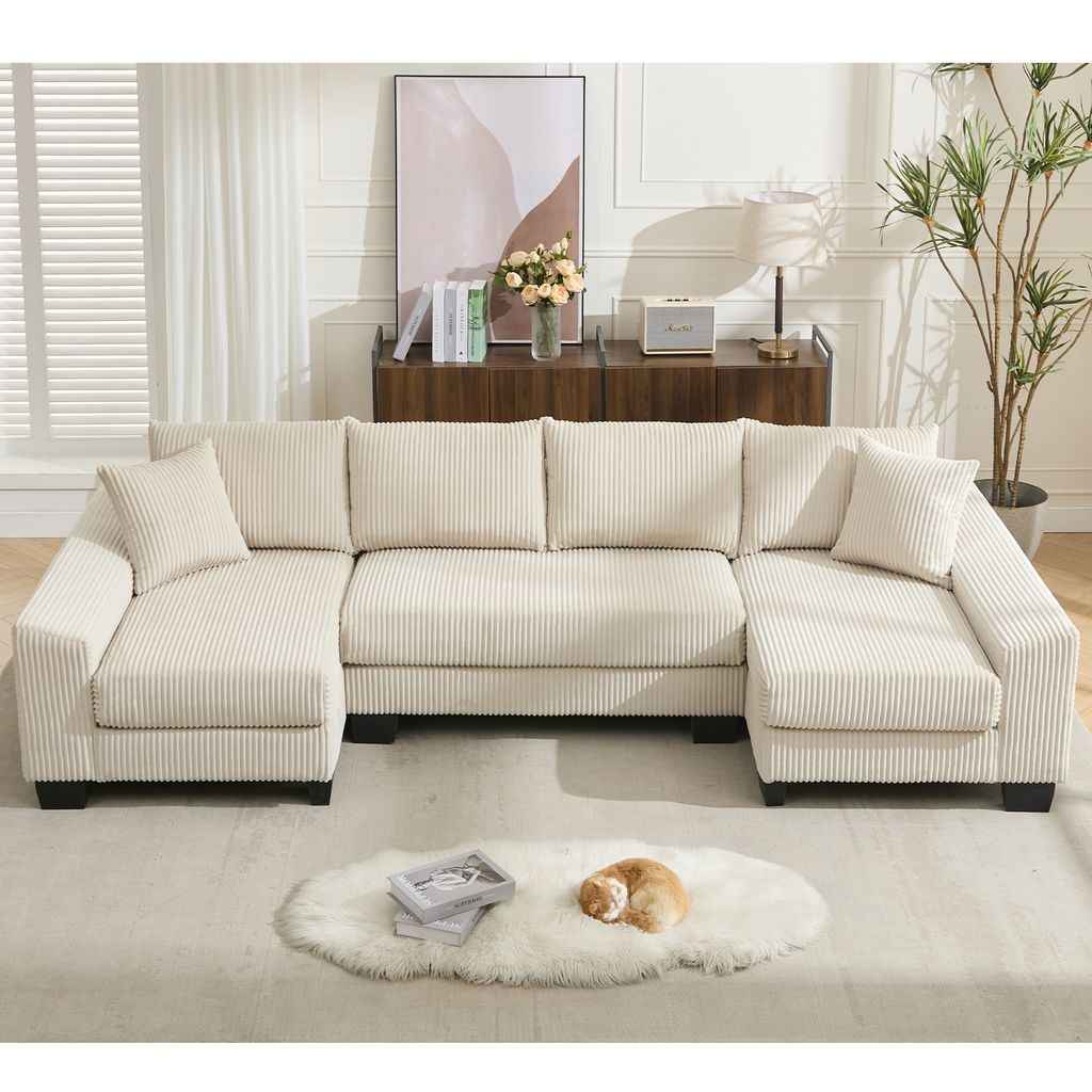 [NEW ARRIVED] [VIDEO PROVIDED] 114' Sleeper Sofa,U Shaped Sofa , Pull Out Bed,Convertible Oversize 2 in 1 Sleeper Sofa, Living Room,Upholstery Sofa Bed,Adjustable Sleeper Sofa,Corduroy,Beige