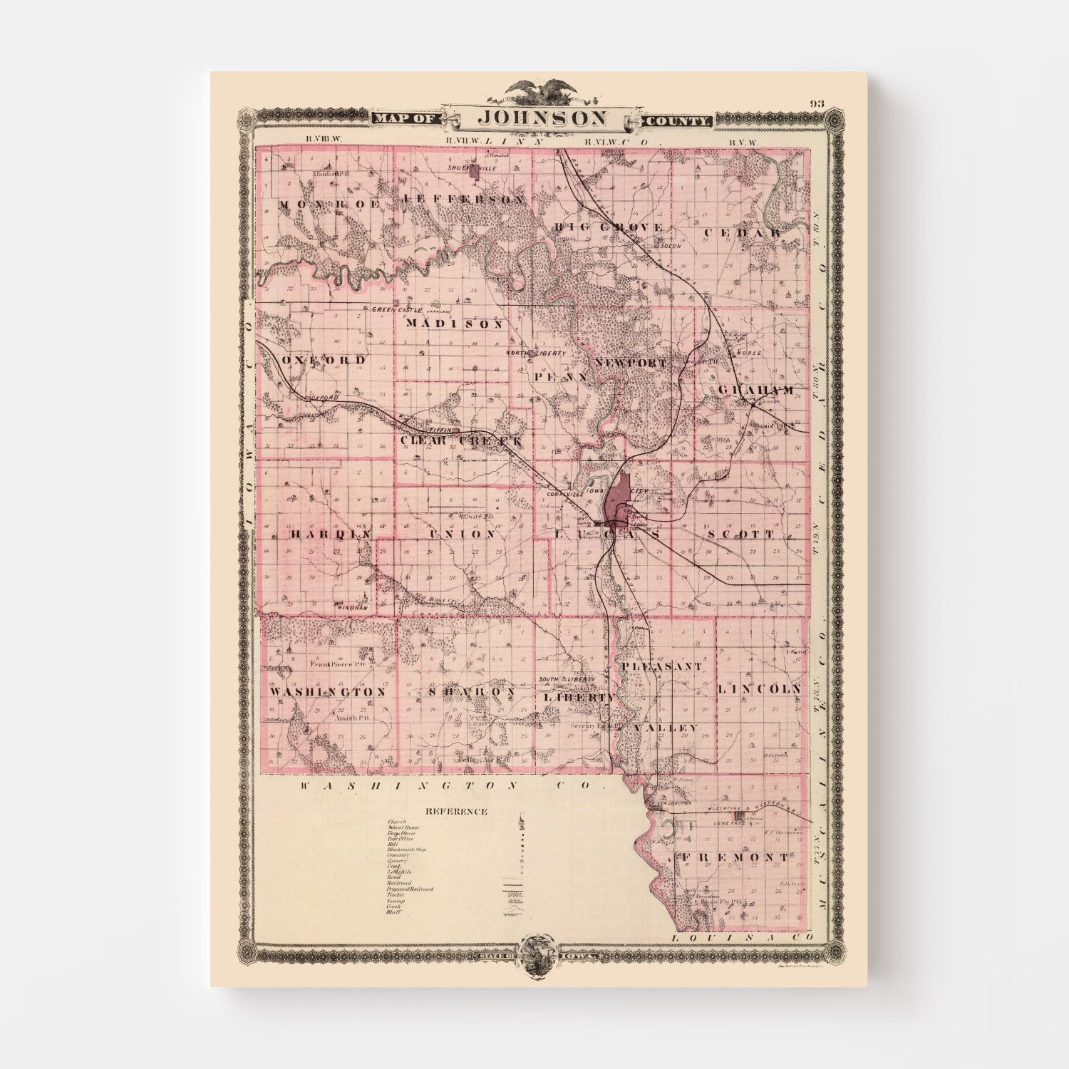 Vintage Map of Johnson County, Iowa 1875