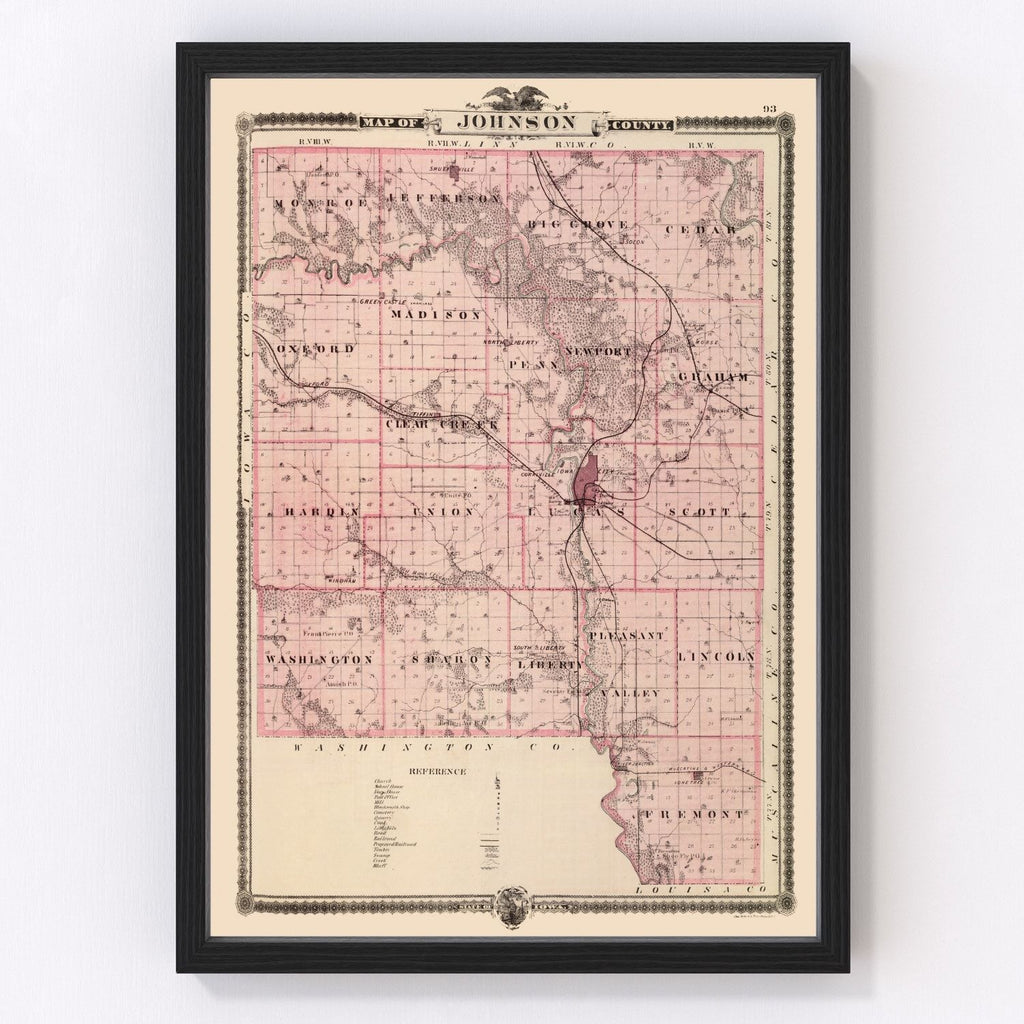 Vintage Map of Johnson County, Iowa 1875