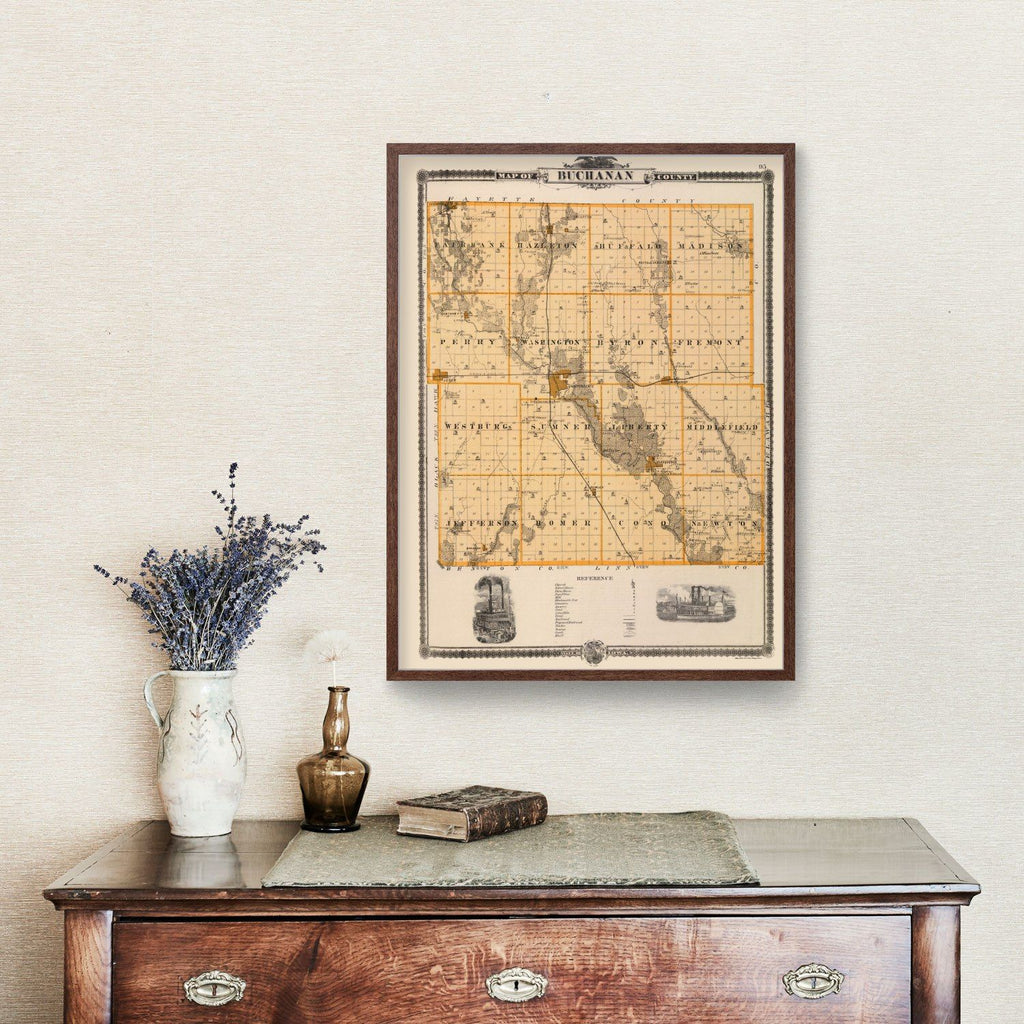 Vintage Map of Buchanan County, Iowa 1875