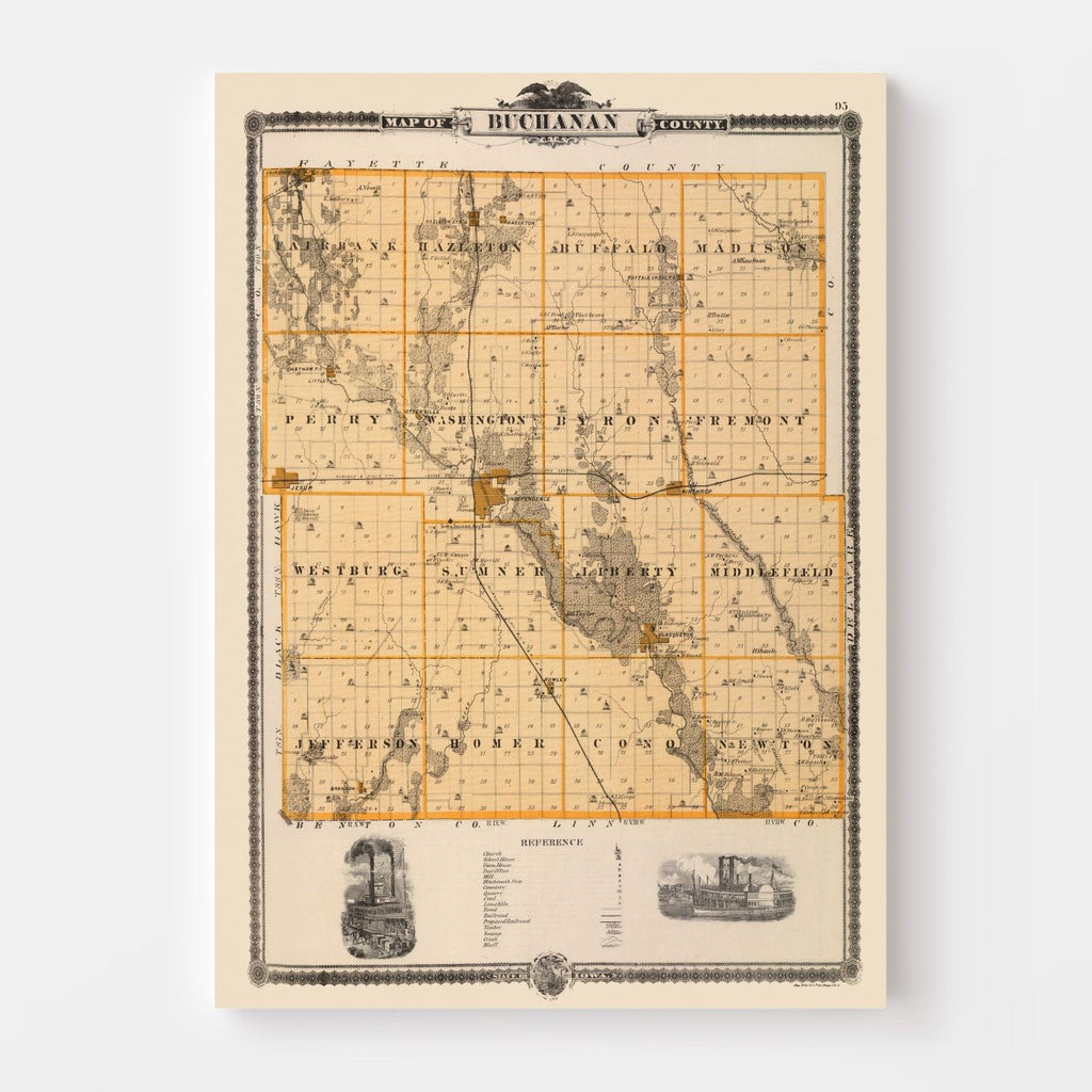 Vintage Map of Buchanan County, Iowa 1875