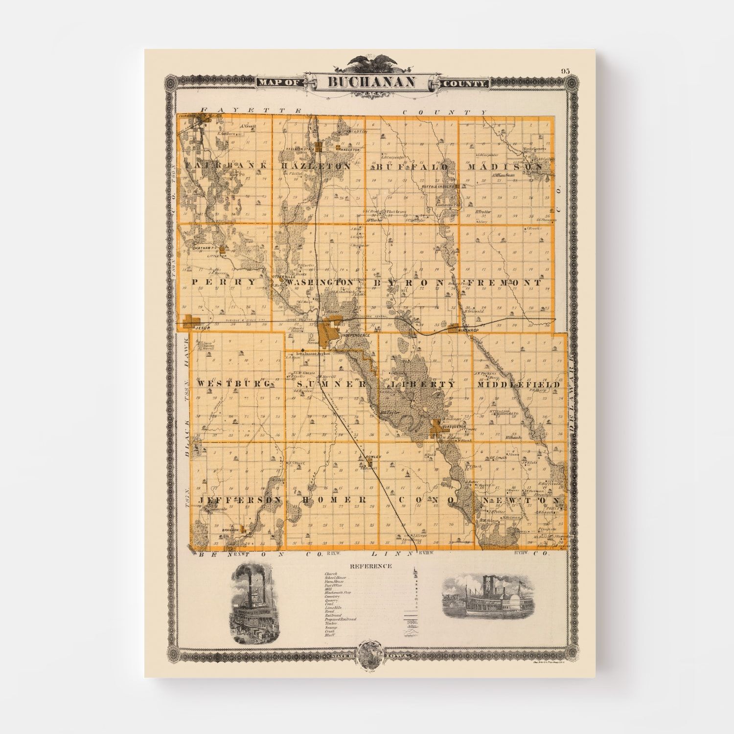 Vintage Map of Buchanan County, Iowa 1875