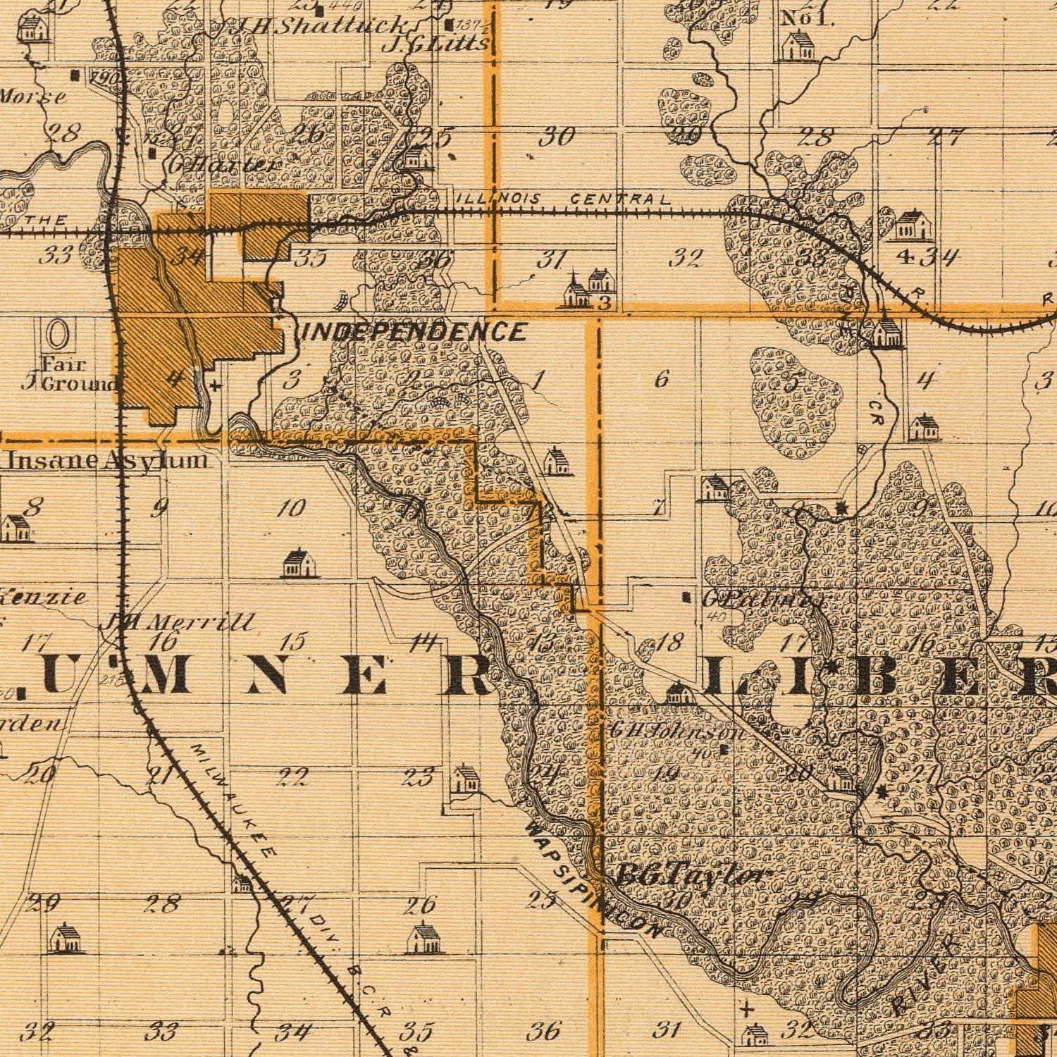 Vintage Map of Buchanan County, Iowa 1875