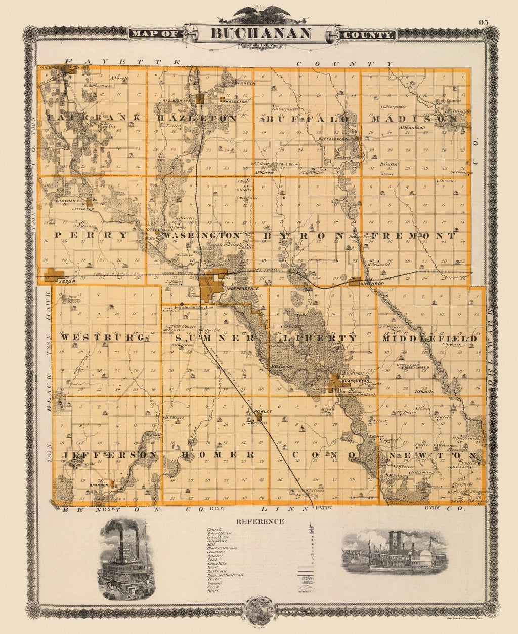 Vintage Map of Buchanan County, Iowa 1875