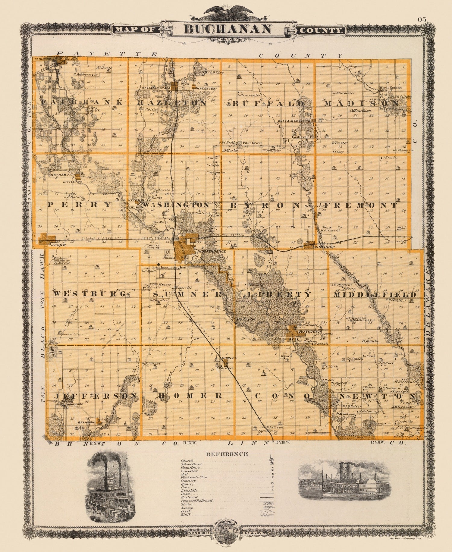 Vintage Map of Buchanan County, Iowa 1875