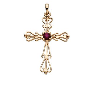 14K Yellow Gold Natural Ruby Cross Pendant