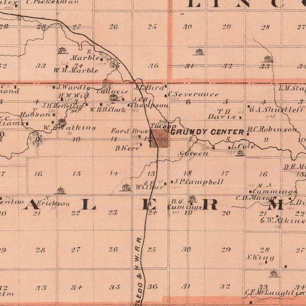 Vintage Map of Grundy County, Iowa 1875