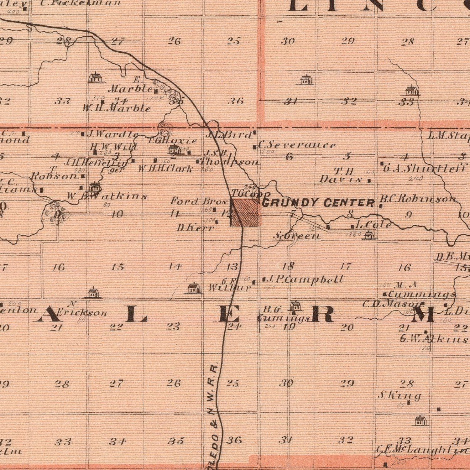 Vintage Map of Grundy County, Iowa 1875