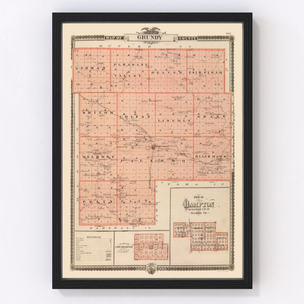 Vintage Map of Grundy County, Iowa 1875