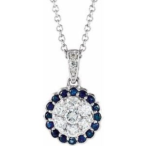 14K White Gold  Natural Blue Sapphire & 1/3 CTW  Natural Diamond 16-18" Necklace