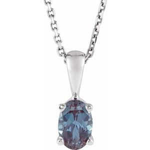 Sterling Silver Lab-Grown Alexandrite 16-18" Necklace