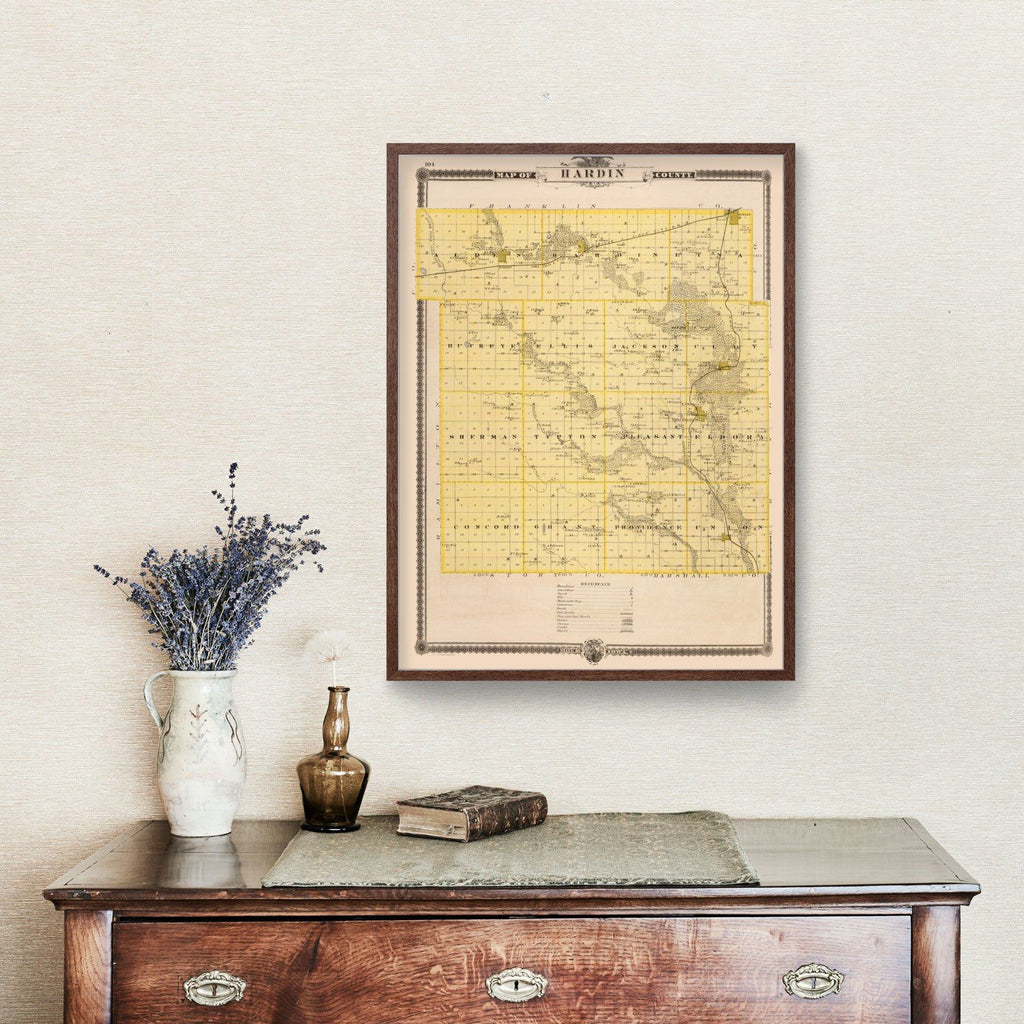 Vintage Map of Hardin County, Iowa 1875