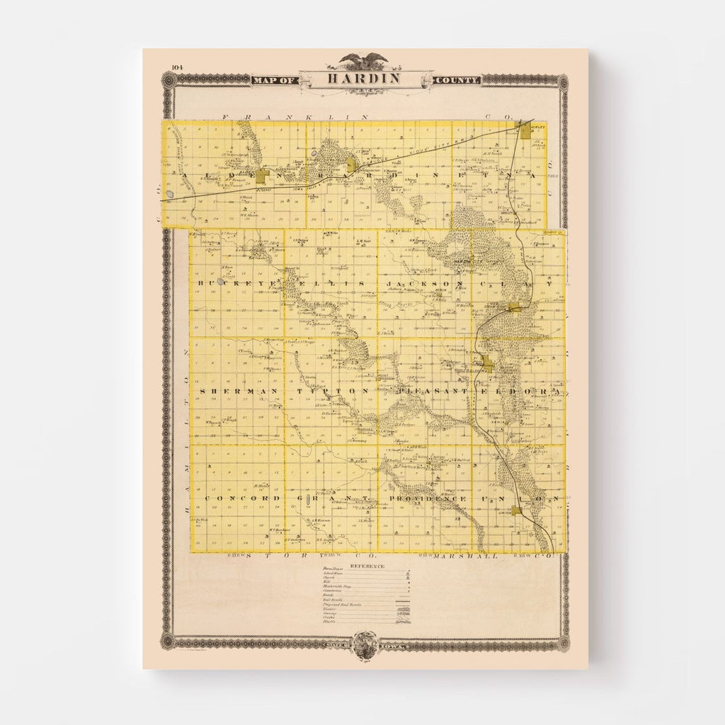 Vintage Map of Hardin County, Iowa 1875