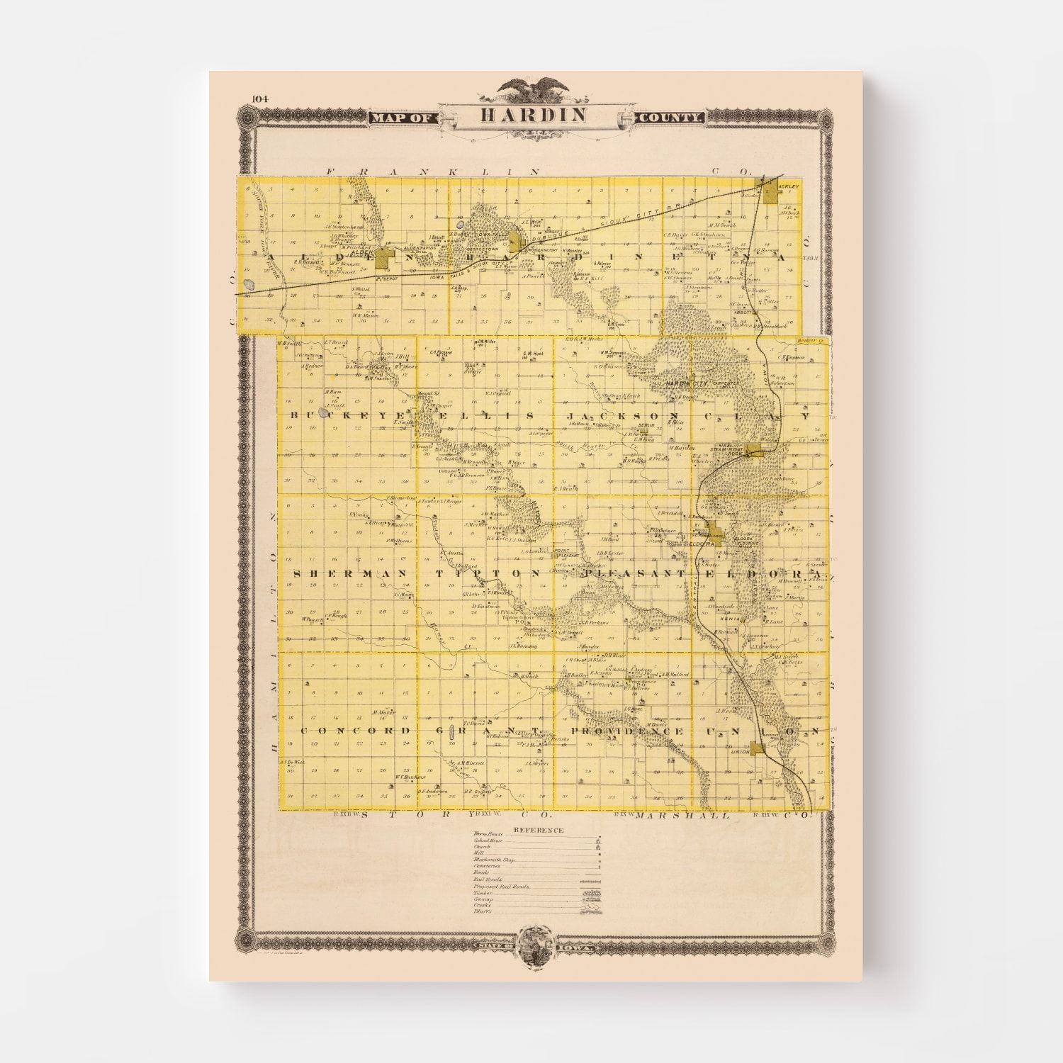 Vintage Map of Hardin County, Iowa 1875