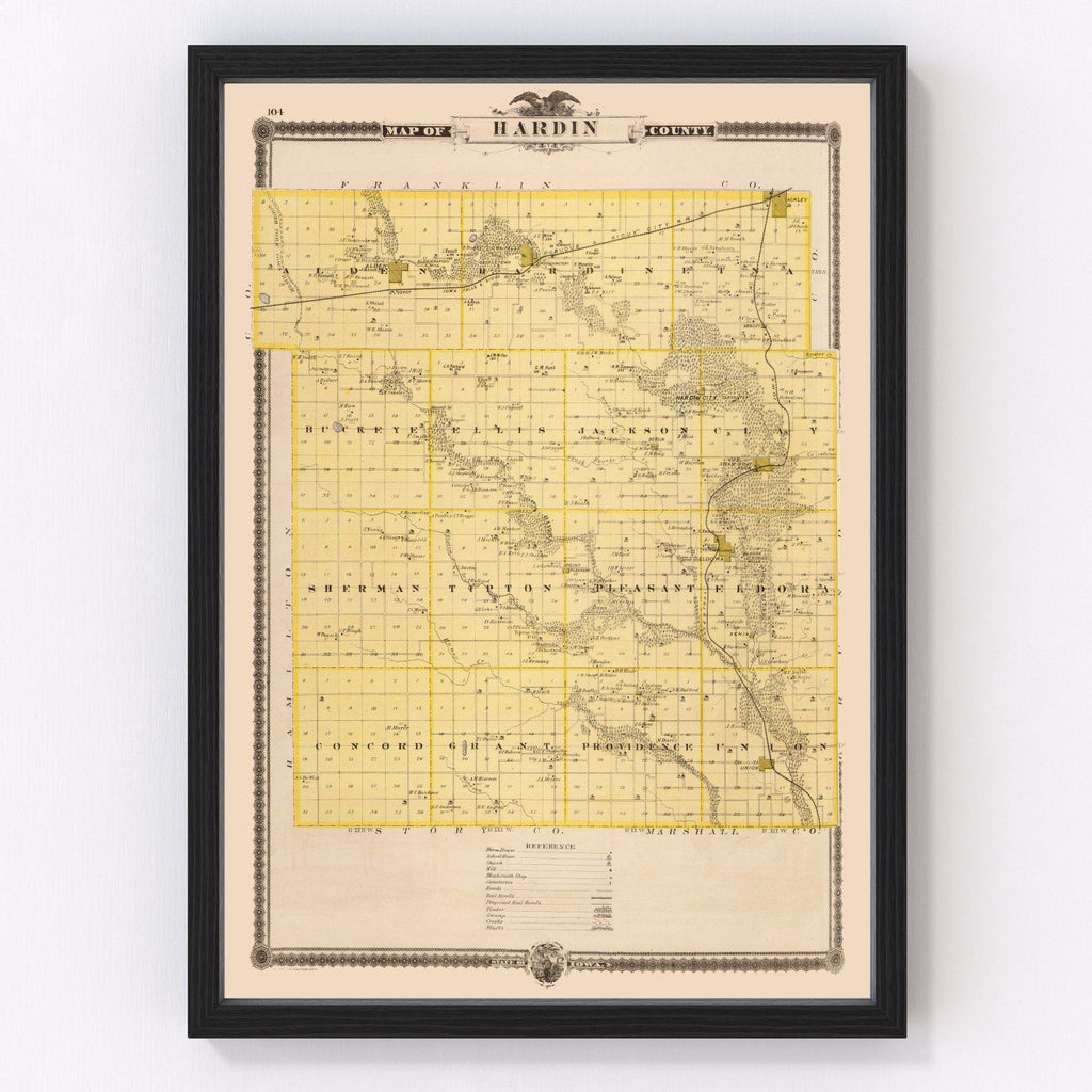 Vintage Map of Hardin County, Iowa 1875