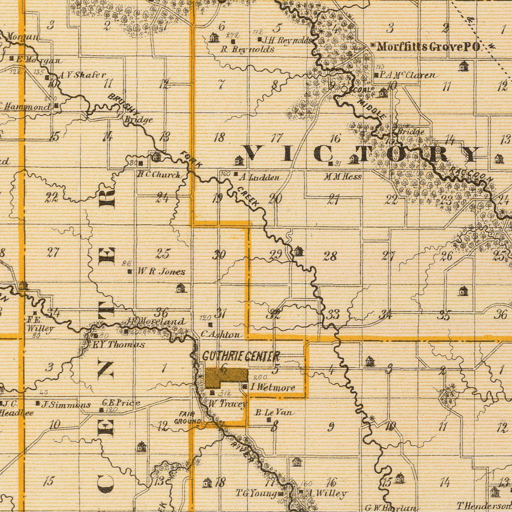 Vintage Map of Guthrie County, Iowa 1875