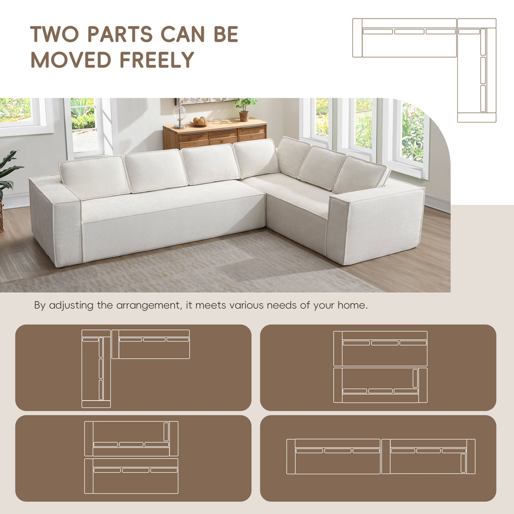 [VIDEO+New]129.5' Minimalist Style Modular Sectional Sofa,6 Seat Wrinkle-resistant Chenille Couch Set,2 PC Free Combination,Modern L-Shaped Cloud Sofa Set for Living Room,No Assembly Require,3 Colors