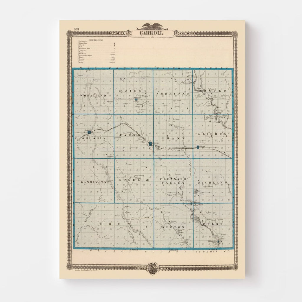 Vintage Map of Carroll County, Iowa 1875