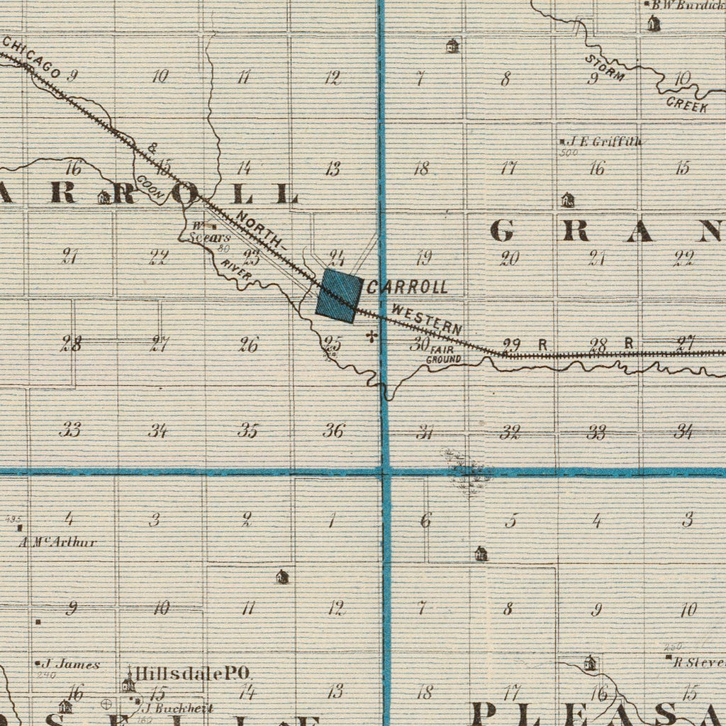 Vintage Map of Carroll County, Iowa 1875